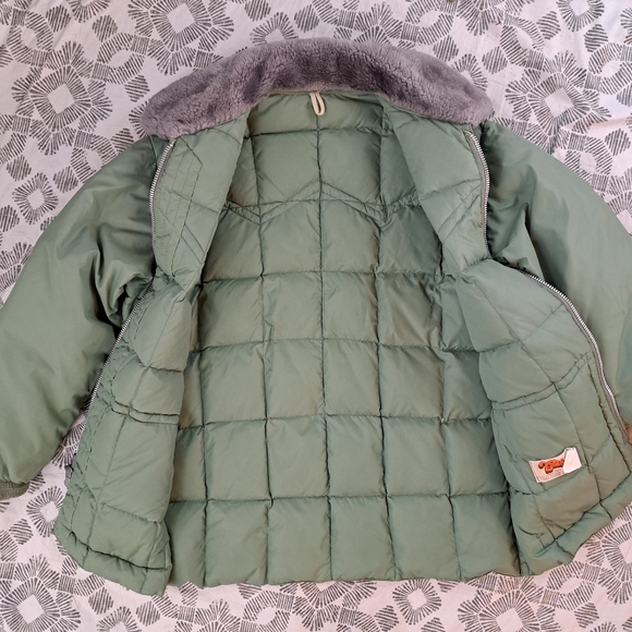 Vntg OLIN Comfy Laramie Green Puffer Goose Down Jacket Sherpa Fleece Collar SzML - Picture 8 of 12